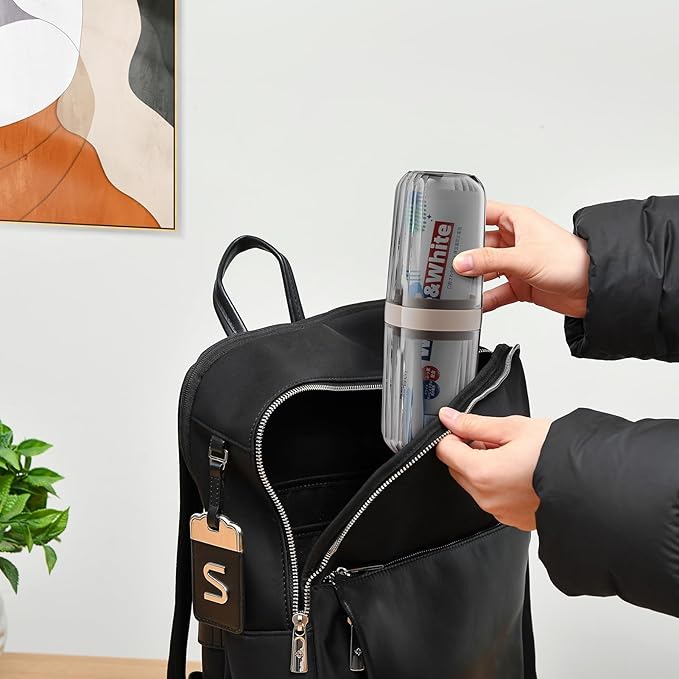 VITVITI Travel Soap Case Container, Portable Toothbrush Travel Case Dish Tray, 7.88 Inch Toothpaste Traveling Toothbrush Holder Set with Cover for Trip/Bathroom/Camping, Dark Coffee Color