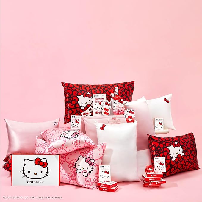 Kitsch x Hello Kitty (Ivory) - Satin Pillowcase with Zipper for Hair and Skin, Softer Than Silk Pillow Case, Smooth Cooling Pillow Covers, Machine Washable, Queen/Standard (19x26)