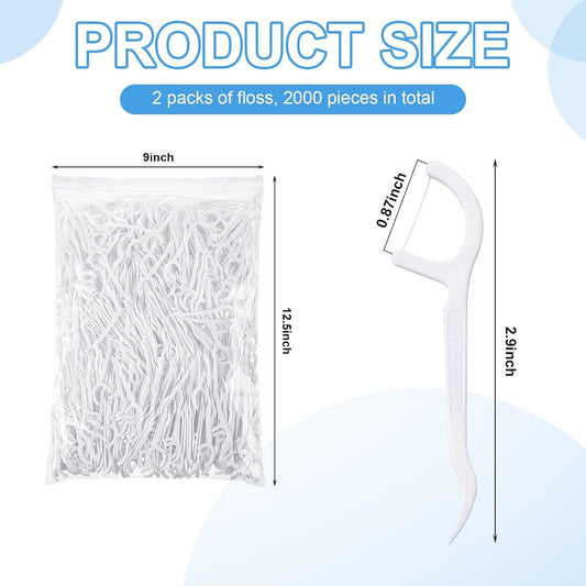 Dandat 2000 pcs Dental Floss Picks Bulk High Toughness Clean Tooth Picks Flossers Dental Floss Flossers for Teeth Cleaning Family Travel Tight Space Cleaning Plaque Remover(White)