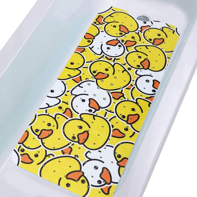 Bathtub Mat Kids Baby Non Slip Shower Mat 40X16 Inch Extra Long Toddler Anti Slip Bath Mats for tub Mat with Suction Cups and Drain Holes,Yellow Duck