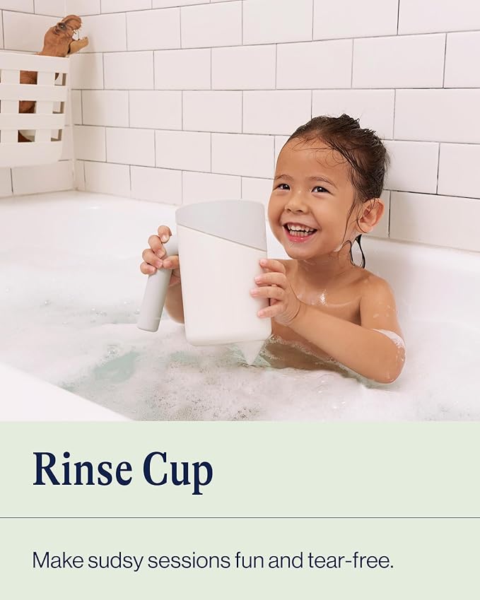Lalo Bath Rinse Cup - Handle for Easy Grip, Tear-Free Baby Bathing, Flexible Lip, Non-Toxic, Soft Edge, Lightweight Bath Cup For Rinsing Hair and Body - Sage