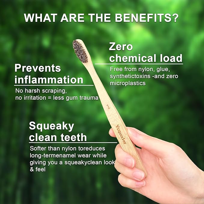 Bamboo Toothbrushes,Travel Toothbrush&Horse Bristle(4-Pack),Natural Soft Bristles for Adults,100% Biodegradable,Plastic & Nylon Free