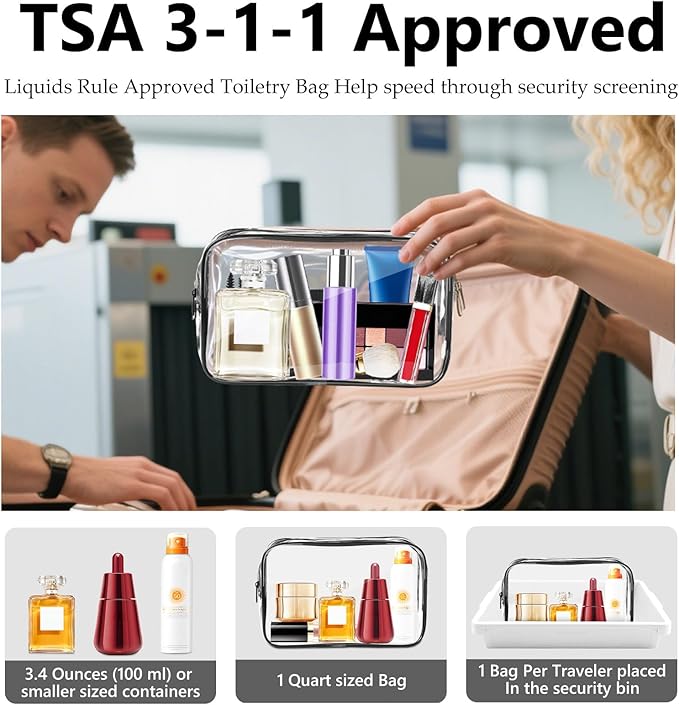 AURUZA Clear Makeup Bag,Portable Travel Toiletry Bags with Zipper, TSA Approved Clear Organizer Bags, PVC Cosmetic Pouch for Airport Airline Compliant