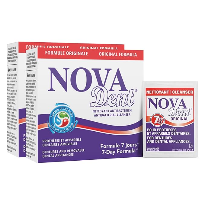 Novadent Dentures Cleaner – for Dental Appliances, Retainers, Trays, Mouth Guards, Teeth Aligners - 6 Months (26 sachets)