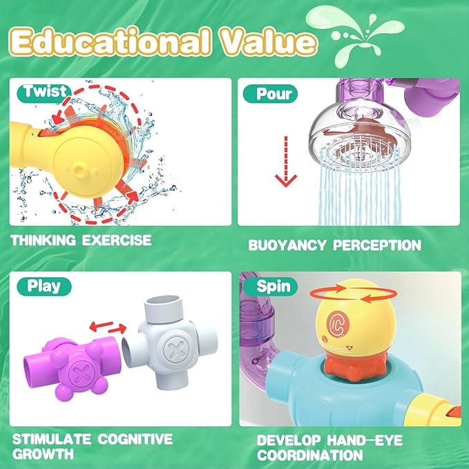 Bath Toys for Kids Ages 4-8, STEM 27 Pack | DIY Water Pipe Assembly Kit with Suction Cups | Mold-Free Educational Bath Toys | Kid&Toddler Bath Toy with Interactive Features for Cognitive Development