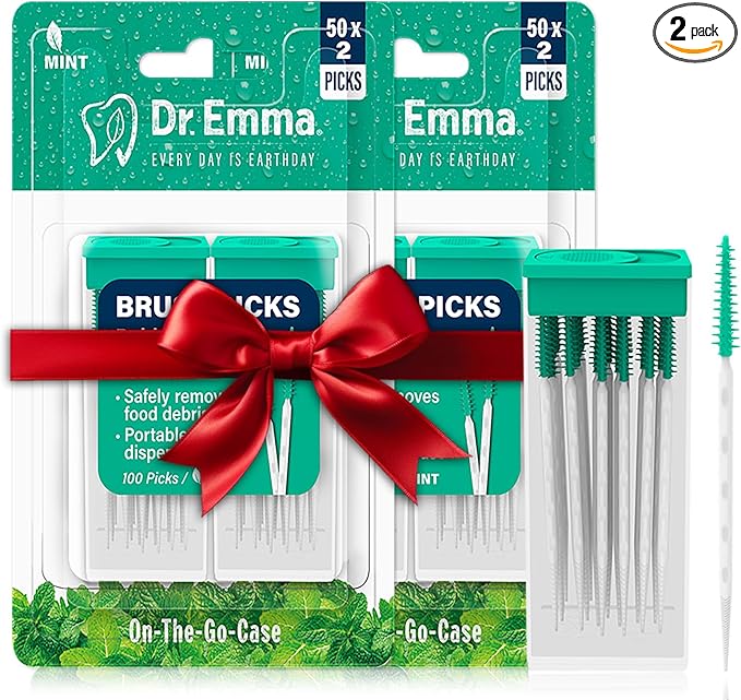 Dr. Emma Brush Picks Rubberized Mint Brush Picks, 2 Packs, 100 Picks/Pack