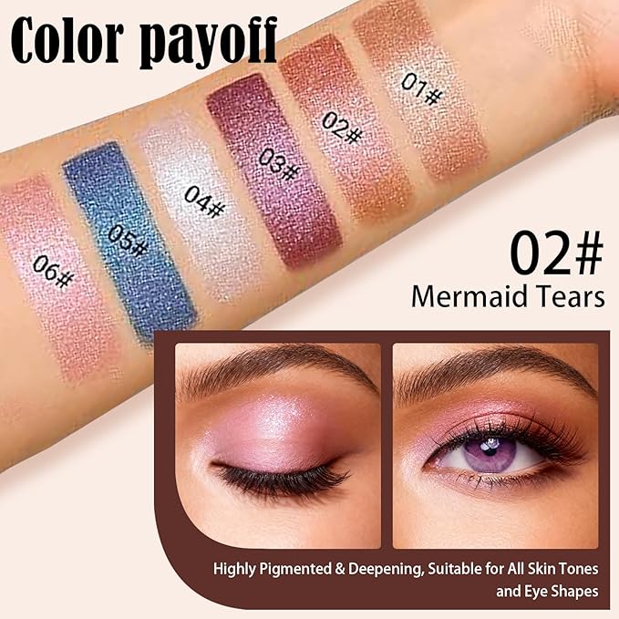 Peach Gold Glitter Cream Shimmer Eyeshadow Sticks, Multichrome Matte Eye Shadow Stick, Waterproof and Long-Lasting Smooth Cream Eye Highlighter Stick Makeup for Women, 2 Mermaid Tears