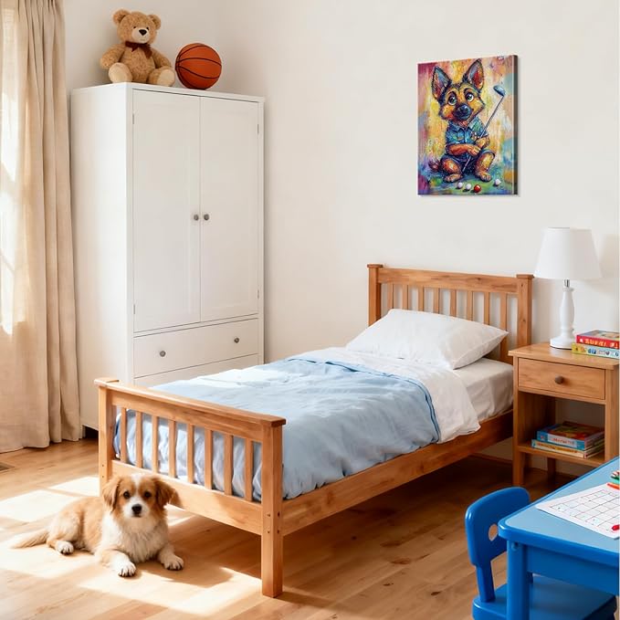 YOUHONG Animal Art Animal Pictures Wall Decor Dog Art with Inner Wooden Frame - Lightweight, Sports Wall Decor for Boys Bedroom & Living Room Decoration Ready to Hang (12x15.7 Inches)