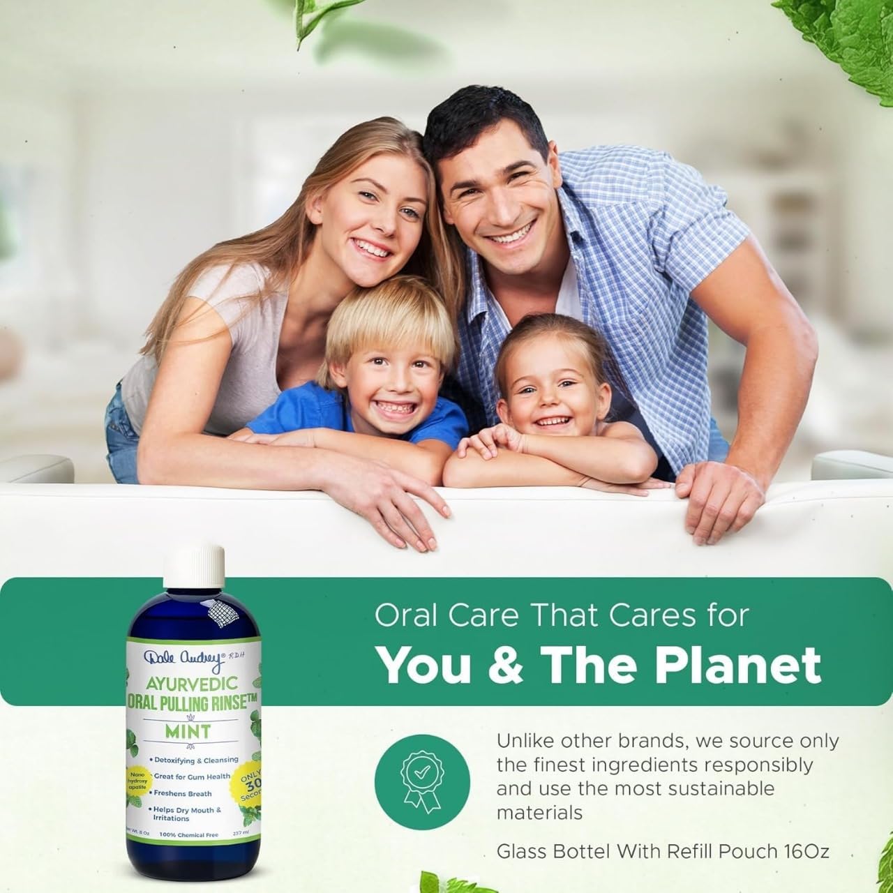 Dale Audrey Nano Hydroxyapatite Mint Oil Pulling for Teeth and Gums, Alcohol & Fluoride-Free Organic Pulling Oil, Mouthwash Oral Health Rinse for Fresh Breath & Gum Care 8 FL Oz