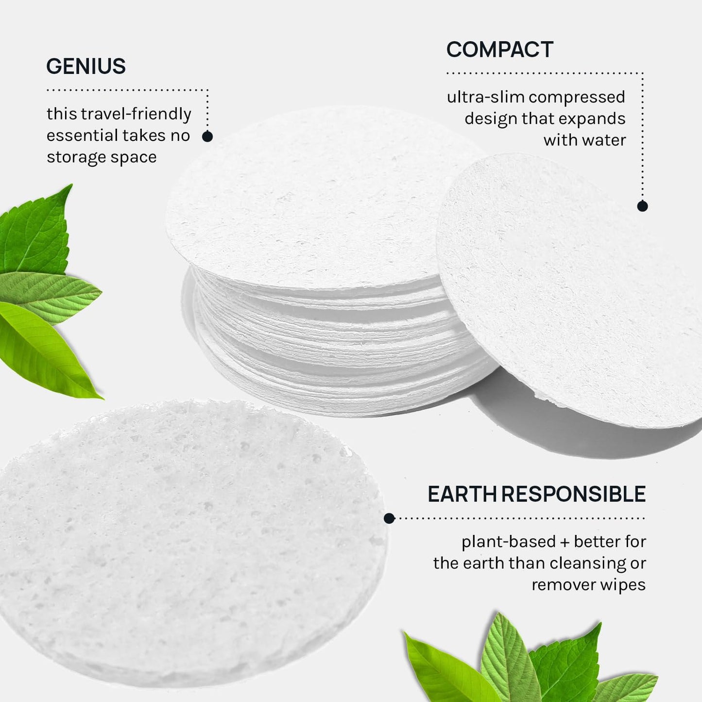 AOA Studio 50-Count Compressed Facial Sponges 100% Natural Cosmetic Spa Sponges for Facial Cleansing, Exfoliating Mask, Remove for Makeup, Dead Skin, and Dirt (White, 50 counts)