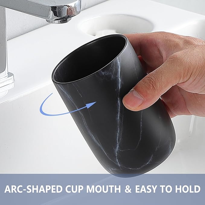 Marble Black Toothbrush Holders for Bathrooms - 2 Cups Ceramic Toothbrush Toothpaste Holders Set, Bathroom Tumbler Cups Reusable Toothbrush Cup Black Mouthwash Cup, Bathroom Counter Organizer