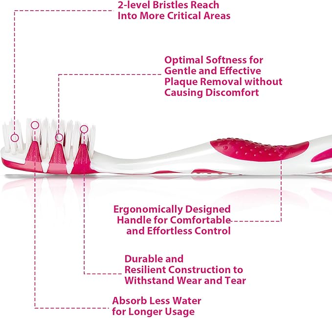 Extra Soft Toothbrushes for Adults -Tapered Bristles Flossing Toothbrush for Sensitive Teeth and Receding Gums, Individually Wrapped Plaque Remover Travel Toothbrush Variety Colors Pack of 4