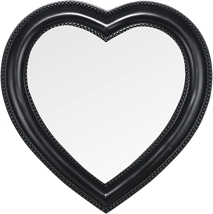 Heart Shape Makeup Mirror Wall Mounted Mirror with Hanging Hole for Home Room Decoration Birthday Gift Valentine's Day Gift for Girl,10.6x10.2inch(Black)
