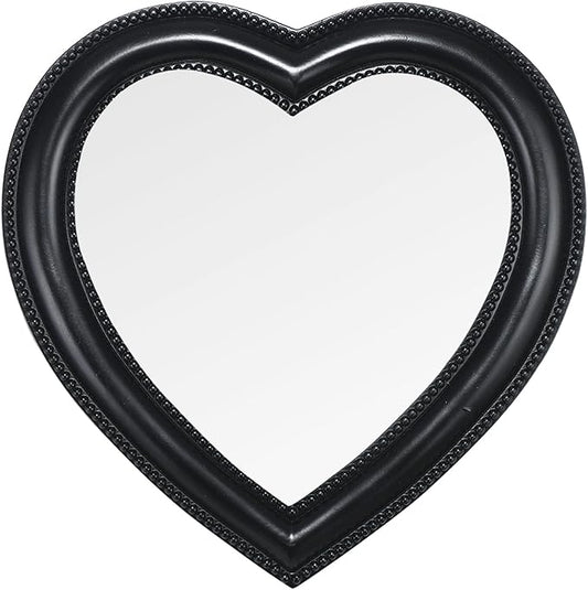 Heart Shape Makeup Mirror Wall Mounted Mirror with Hanging Hole for Home Room Decoration Birthday Gift Valentine's Day Gift for Girl,10.6x10.2inch(Black)