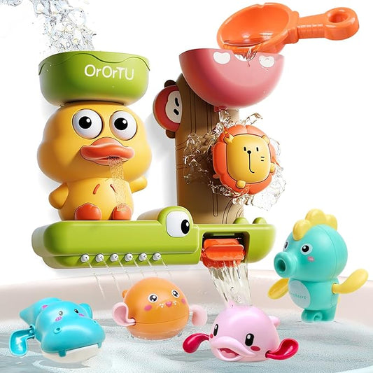 OR OR TU Bath Toys Bathtub Toys for Baby Toddler Waterfall Spinning Gears 4pcs Wind-up Swimming Bath Toy No Battery Water Toy for Kids 18M+