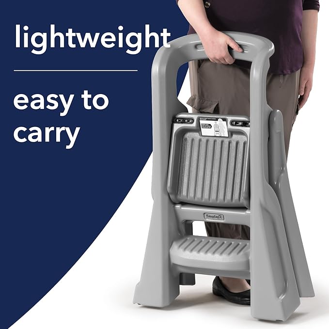 Simplay3 Toddler Tower, Montessori Folding Kids Step Stool for Kitchen, Bathroom, 34” x 21.5" x 20”, Ages 18 Months to 4 Years, Gray