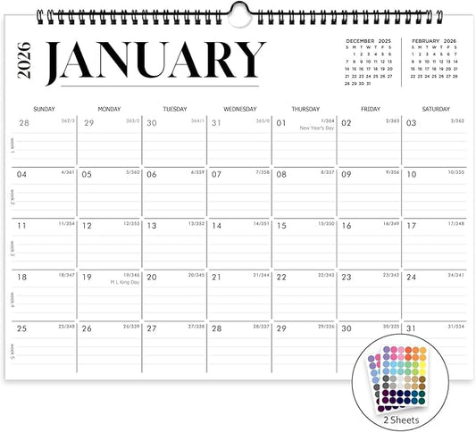2026 Calendar, Wall Calendar 2026-2027, 18 Month Calendar January 2026 - June 2027, 14.8" X 11.5", Calendar with Twin-Wire Binding, Hanging Hook and Julian Dates (White)