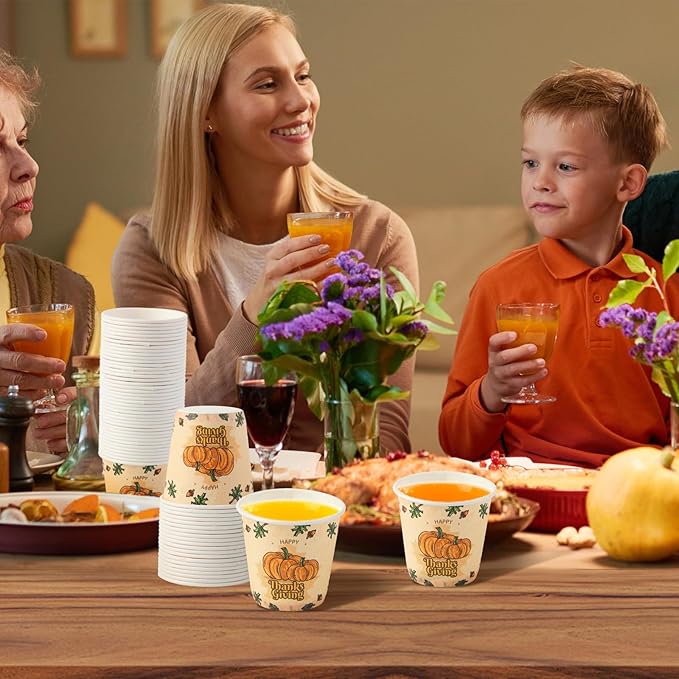Tamone 300 Pack Thanksgiving Cups 3 oz Bathroom Cups, Small Paper Cups, Mouthwash Cups, Disposable Paper Cups,3oz Pumpkin Paper Cups for Party, Picnic, BBQ, Travel, Home and Event
