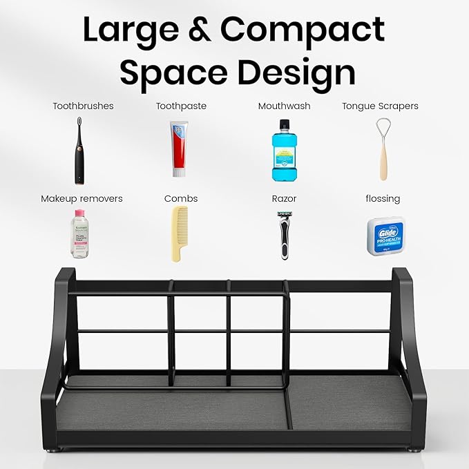 BOTEMY Toothbrush Holder with Instant Drying Stone - Bathroom Counter Organizer, Kids Electric Toothbrush Toothpaste Holders, Bathroom Sink Organizers and Storage,Black