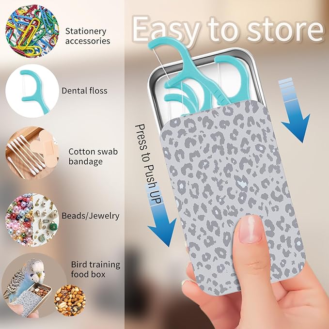 Portable Dental Floss Case, Refillable Cute Travel Floss Dispenser for Men & Women, Pocket Travel Floss Picks Case for Purse, Backpack, Bag Grey Leopard