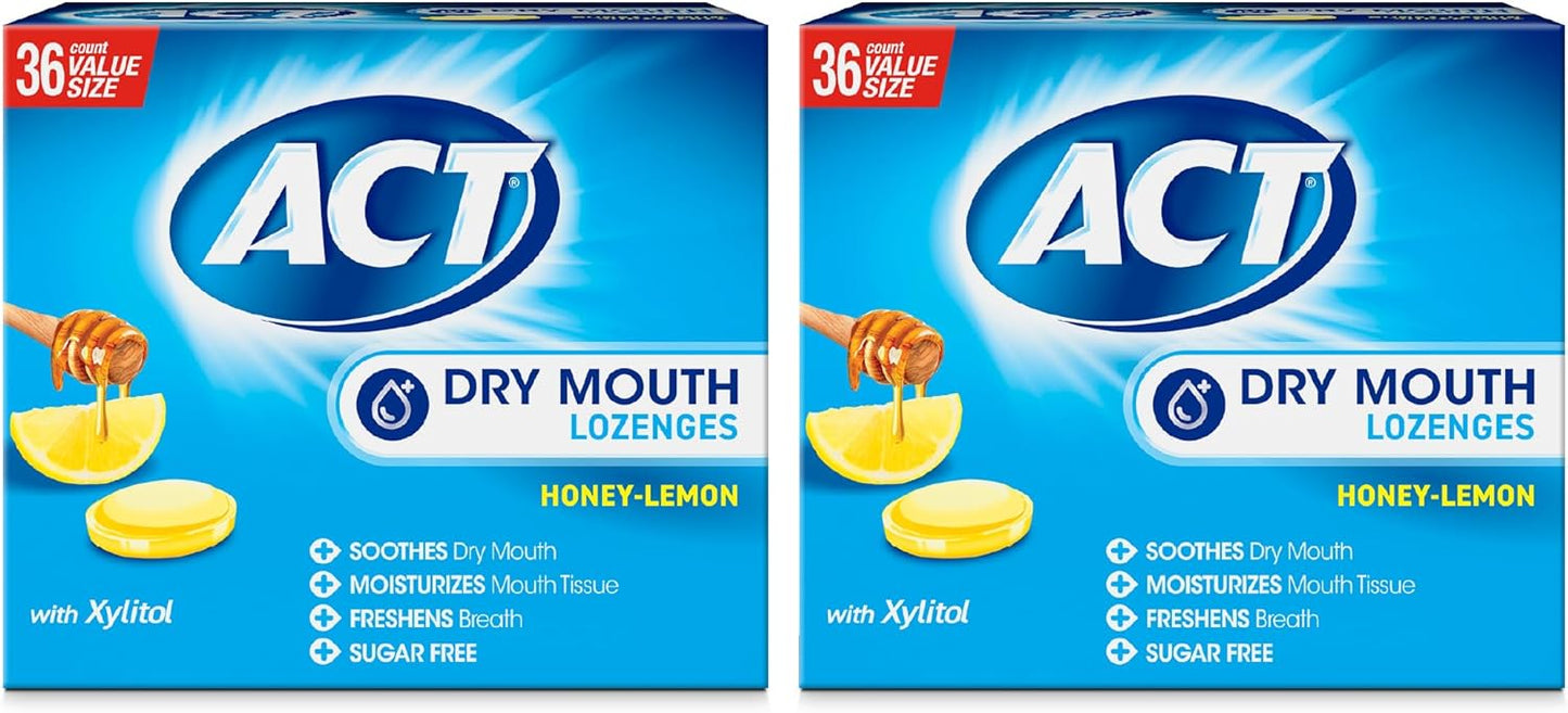 Act Dry Mouth Lozenges with Xylitol, Soothes, Moisturizes & Freshens, Honey-Lemon, Value Size, 36 ct., 2 pk