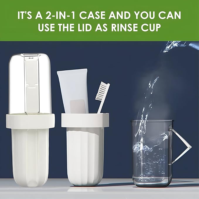 Toothbrush Travel Case, 2-in-1 Portable Toothbrush Holder with Leak-Proof Tray and Rinse Cup with Handle for Travel, Camping, Gym, and Outdoor Use