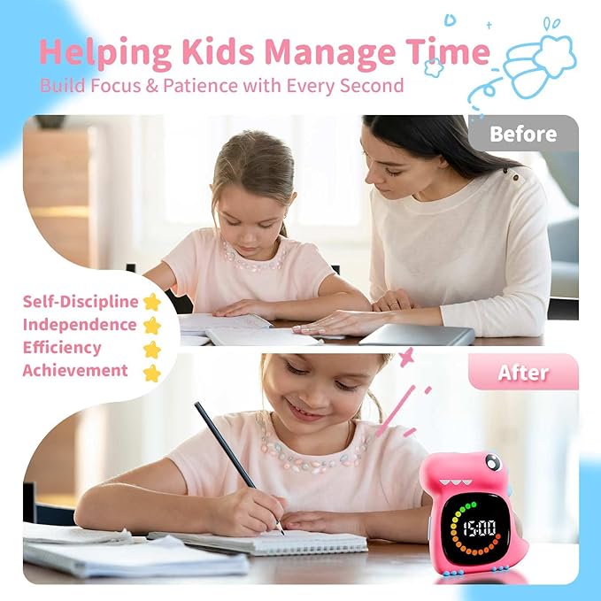 Visual Timer for Kids Toddler Timer Visual Countdown Pink Dinasuor Design Timers for Classroom Home Study Playing