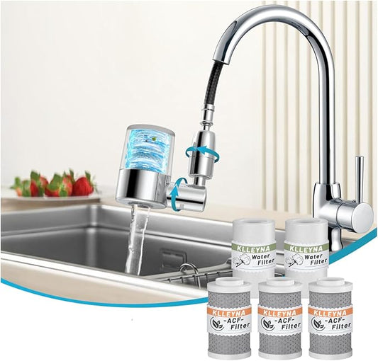 KLLEYNA Pull-Down Faucet-Mount Water Filters - (22 Adapters)Swivel 720° Sink Tap Filtration, Pressurized High Flow 2-Mode Spray, Active Carbon Purifier Reduce Chlorine for Great Taste,Last 528 Gallons
