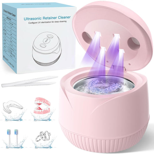 Dental Ultrasonic Retainer Cleaner Machine - Dental Cleaning Pod for Denture, Mouth Guard, Aligner, Night Guard, Braces, Toothbrush Heads, Jewelry, 45kHz Retainer Cleaner with Digital Timer & 200ML