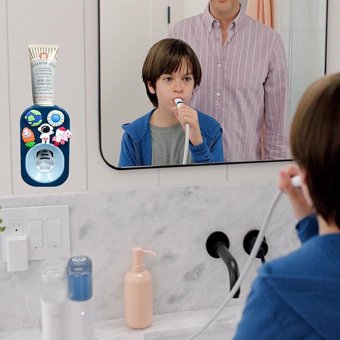 Automatic Kid Toothpaste Dispenser for Shower,Toothpaste Squeezer for Kids & Family, is Wall Mounted Bathroom Decor by Mr. Thumbs (1pc,Astronaut #2)
