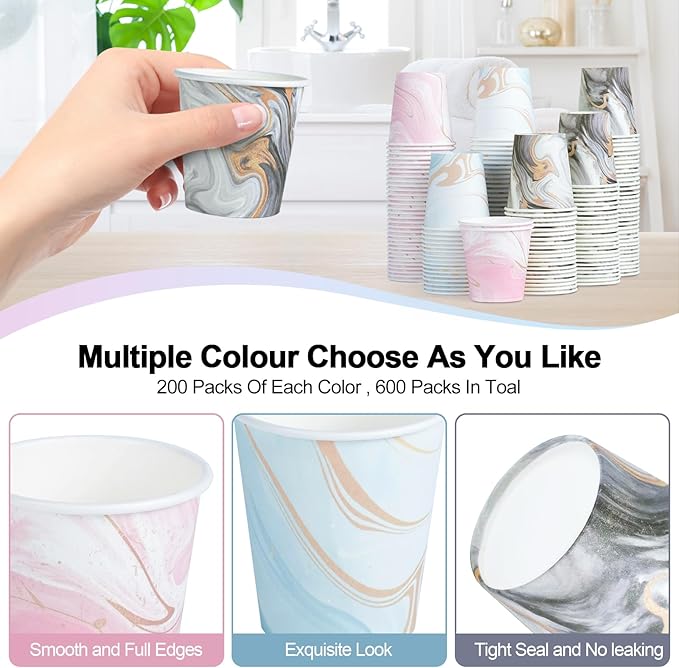 600 Pack 3 oz Paper Cups, Colorful Bathroom Cups Disposable Paper Cups, Small Mouthwash Cups Mini Cup for Bathroom, Party, Picnic, BBQ, Travel and Envent
