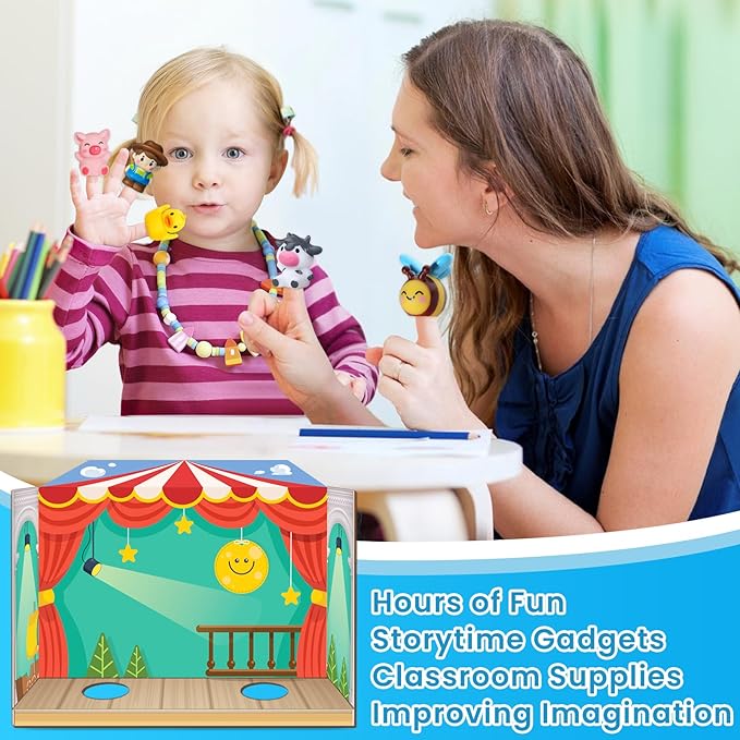 Oriate Animal Farm Finger Puppets, Bath Toys for Kids with Storage Bags, Toddler Toys for Story Time Stuffer with Puppet Theater, Educational Travel Kit Party Favors 12m+ 10Pcs