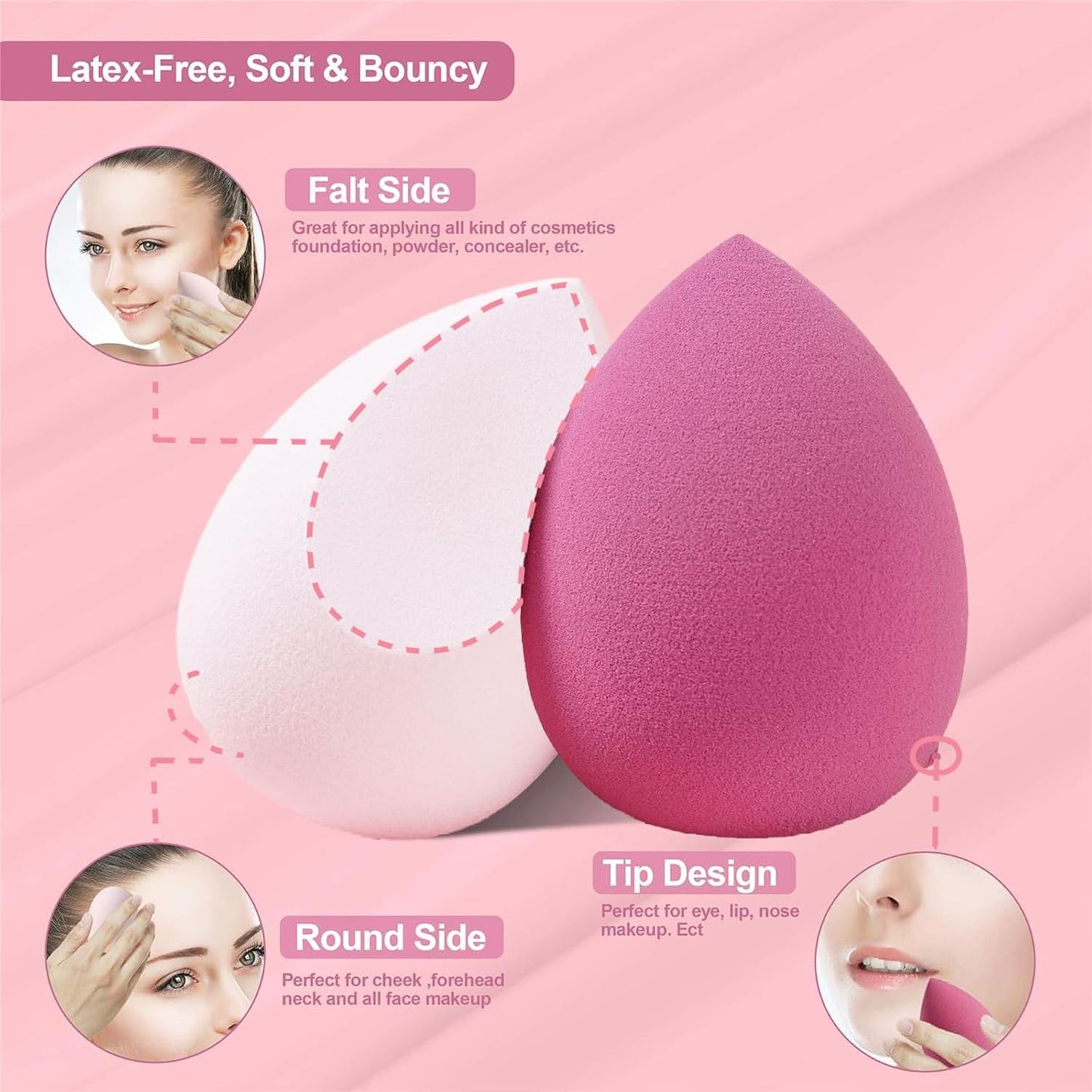 Makeup Sponge Set Blender Sponges 14 Pcs for Liquid Cream, and Powder Latex Free Multi-colored Sponges for Makeup Application with Storage Box Pink Gifts