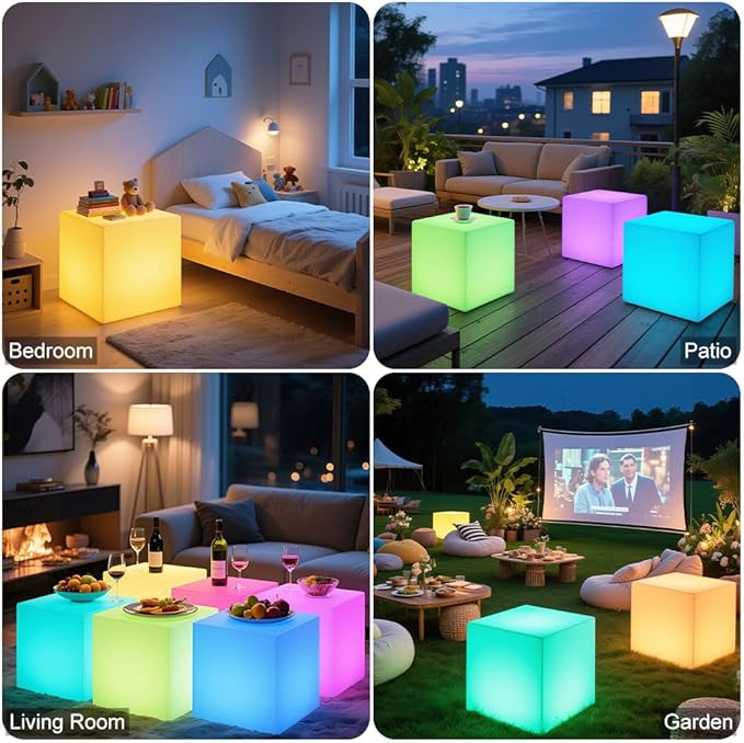 20-in LED Cube Chair, Dimmable RGB Color Changing Light Cubes w/Remote, Versatile Large LED Cube Seat, Rechargeable Light Table Waterproof Outdoor Floor Lamp, Ideal Home Garden Patio Pool Party Decor