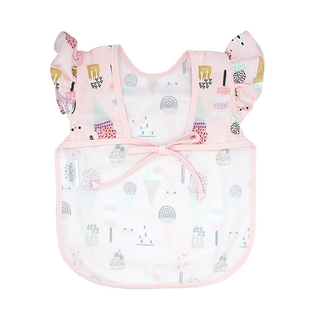 BapronBaby Flutter Pink Ice Cream Bapron - No Neck Tie Safer Bib for Baby & Toddler - Soft Waterproof Stain Resistant - Machine Washable - Sz Preschool 3-5yrs