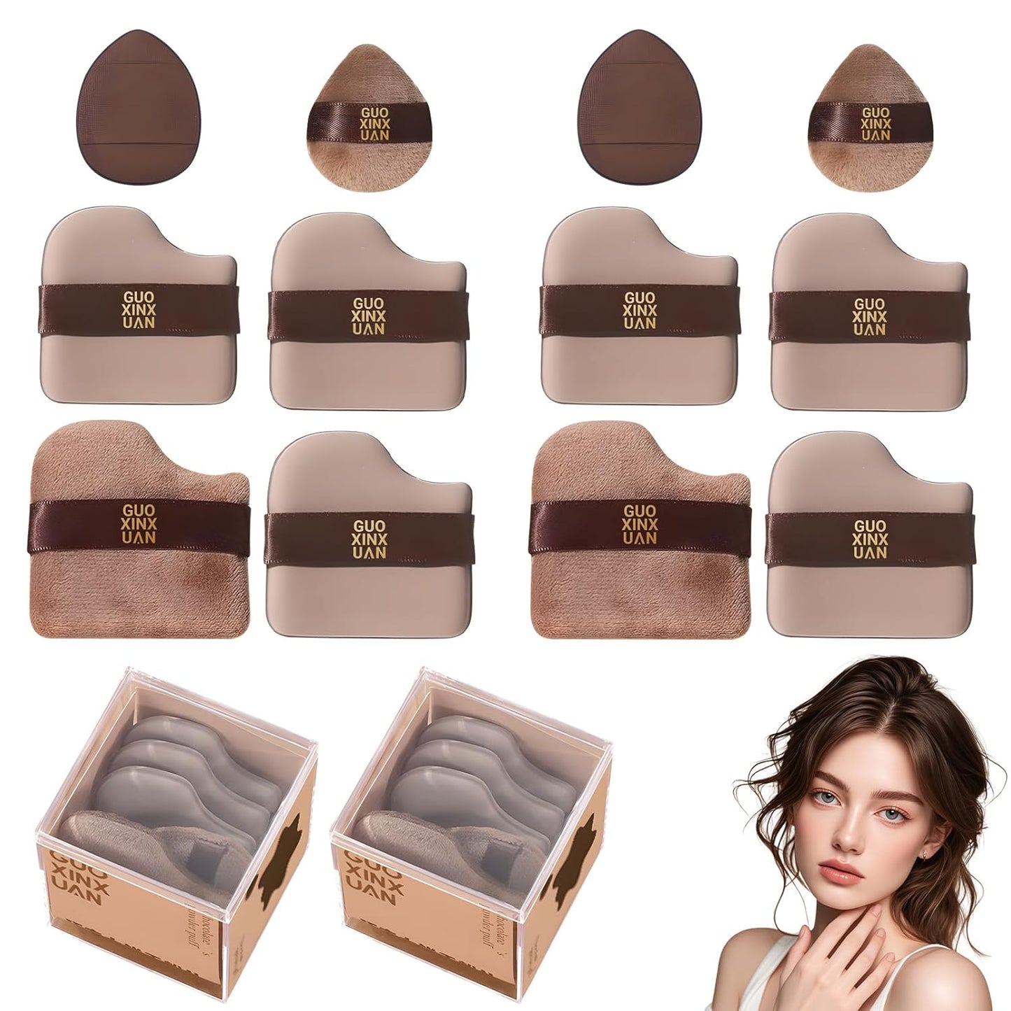 Guoxiaoniu Chocolate Color Quick Makeup Foundation Puff Set, Guoxiaoniu Makeup Puff, 1 Box Of 6 Pcs, Foundation Sponge Puff Cushion Puff Mini Powder Puff Collection 2set（12 puffs）