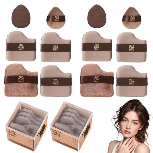 Guoxiaoniu Chocolate Color Quick Makeup Foundation Puff Set, Guoxiaoniu Makeup Puff, 1 Box Of 6 Pcs, Foundation Sponge Puff Cushion Puff Mini Powder Puff Collection 2set（12 puffs）