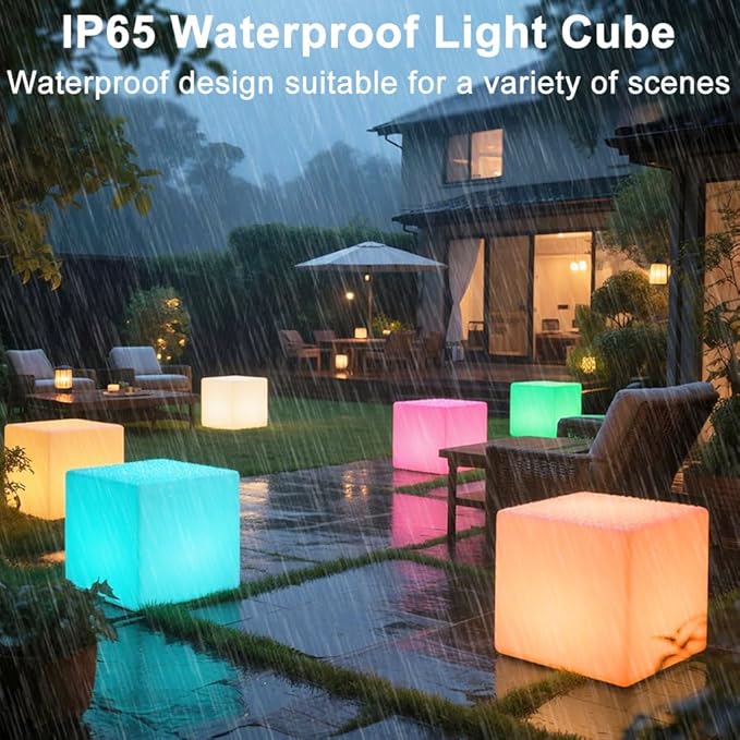 16'' Cordless LED Cube Chair Light, LED Cube Seat for Adult Kid, RGB Color Changing Waterproof Glowing Chair w/Remote, Rechargeable Night Light Mood Lamp Decorative Lights for Home Patio Garden Party