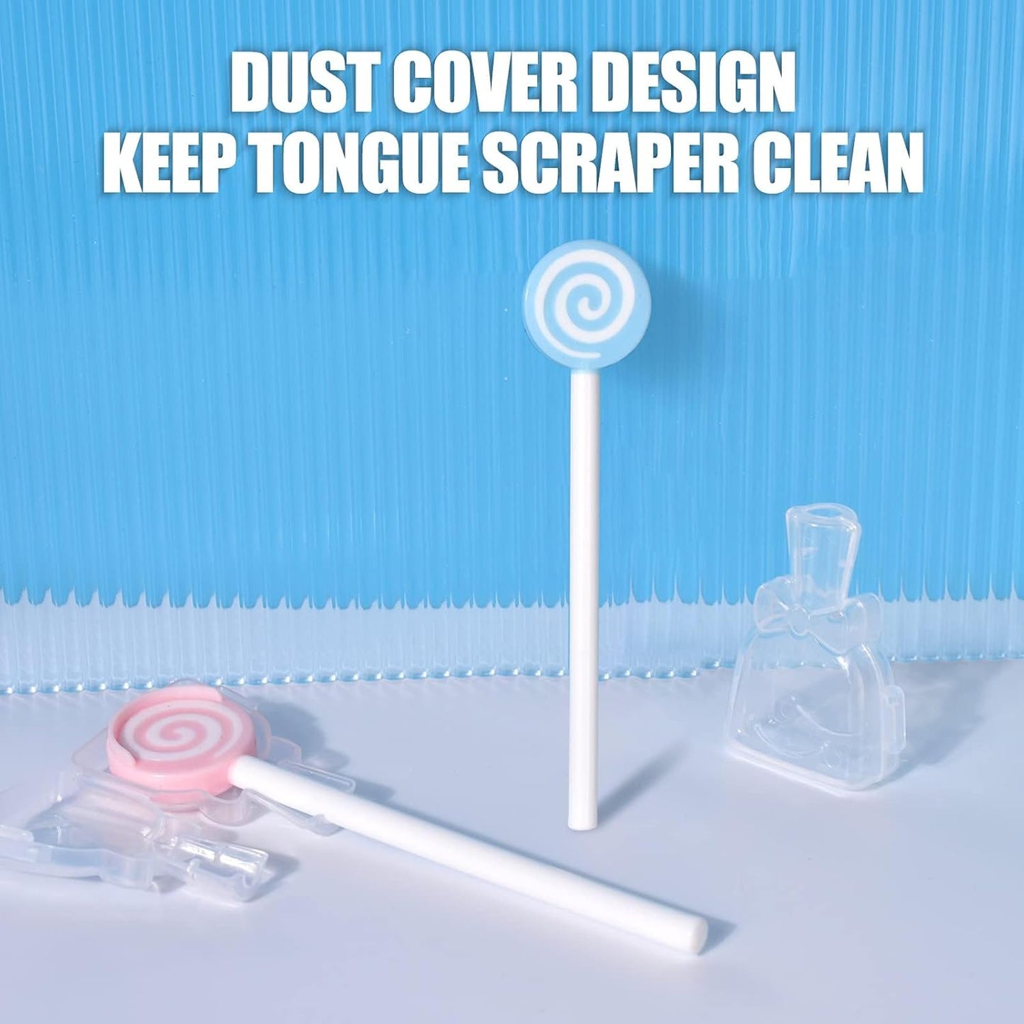 Y-Kelin Kids Tongue Scraper or Cleaner Set-Tongue Cleaner Tongue Brush with Smiley Cover, Multi-color Lollipop Shape Soft Silicone Tongue Brush for Kids, Reduce Bad Breath (4 PACK)