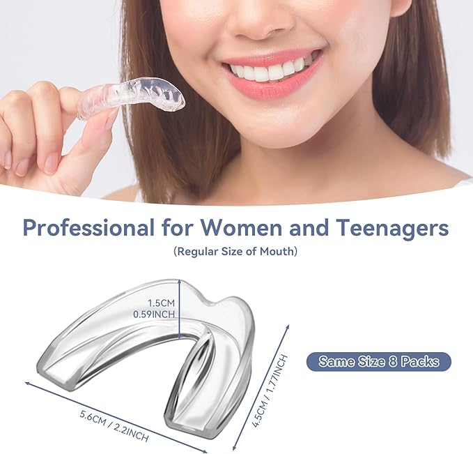 Women Mouth Guard for Teeth Grinding, Pack of 8 Moldable Mouth Guards for Clenching Teeth, Comfortable Night Guard for Teenagers Sport Athletic, Whitening Tray