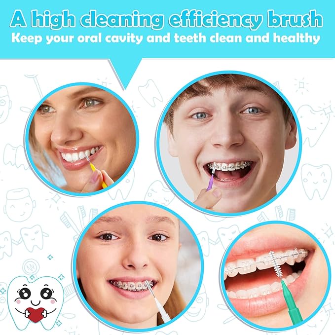 Modacraft 120-Piece Interdental Brush Set - 6 Sizes, Braces-Friendly, 360° Bendable Floss Heads, Soft Bristles, Portable Oral Care Kit for Daily Use, Travel, and Gift