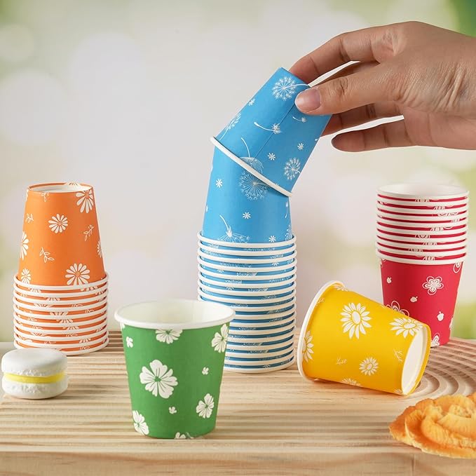 500 Pack 3oz Disposable Paper Bathroom Cups, Colourful Floral Mouthwash Cups for Mouthwash, Parties, Travel, Office, Picnic and Events