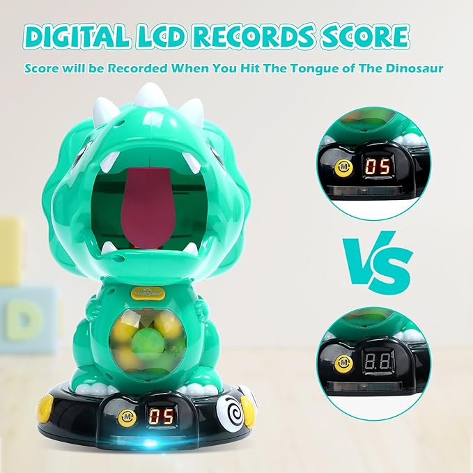 EagleStone Moveable Dinosaur Shooting Toys for Kids, Triceratops Dino Shooting Games with 2 Gun, 48 Balls, LCD Score Record, for Boys and Girls, Party Favor for Indoor and Outdoor
