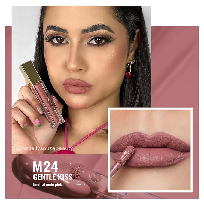 Oulac Matte Liquid Pink Lipstick for Women, Pink Nude Long Lasting Lipstick, Waterproof Lip Stain, No Transfer, Creamy High Pigmented Formula with Vitamin E, Vegan & Cruelty-Free M24