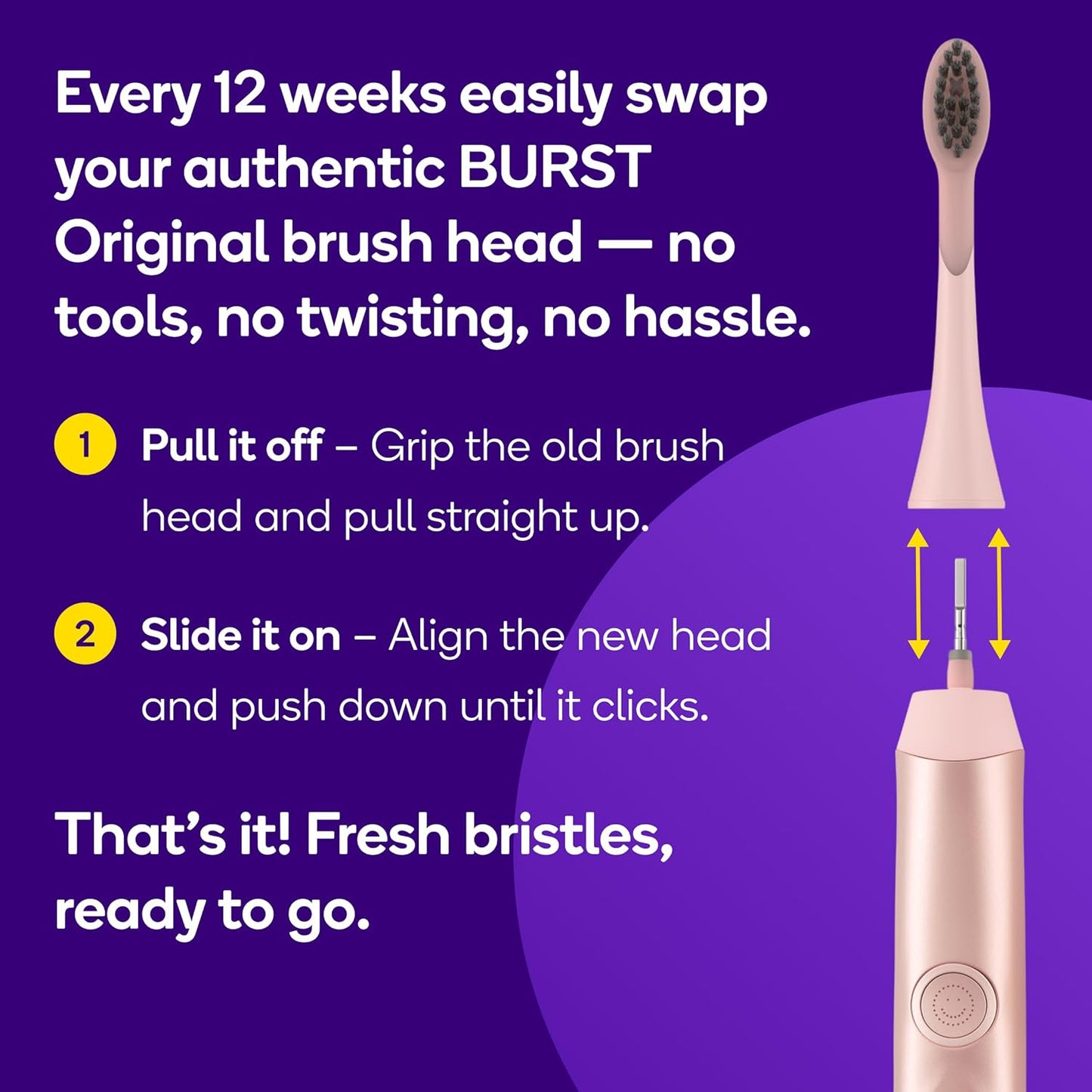 BURST Genuine Replacement Heads for Original Sonic Electric Toothbrush (Rose Gold/3 Pack) | Ultra Soft Bristles for a Deep Clean | Stain & Plaque Removal