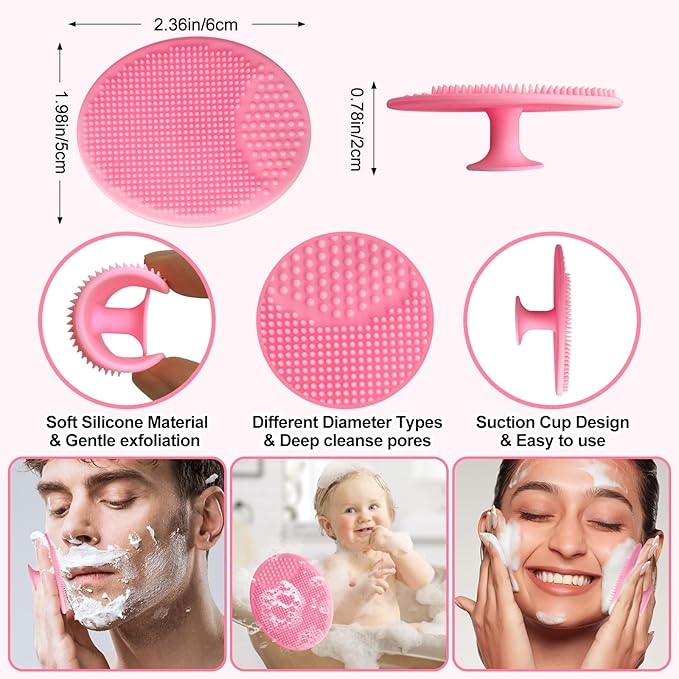 2pcs Silicone Face Scrubber Round Pads Face Mask Brush Exfoliating Lip Cleansing Facial Cleansing/Wash Brush Exfoliator Blackhead Skin Care Tool Makeup Removes Dead & Dry Skin for Women Men