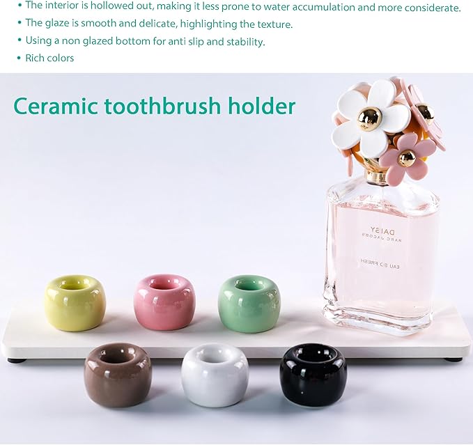 Set of 6 Sleek Mini Ceramics Toothbrush Holder, Small Ceramic Ring, Perfect Size for Bathroom Vanity Countertops