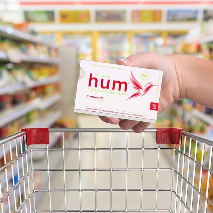 Stevita Hum, Cinnamon - Sugar-Free Gum - 12 Pieces, Pack of 12 - Supports Oral Health -, Non-GMO, Vegetarian, Keto, Gluten Free - 72 Total Servings