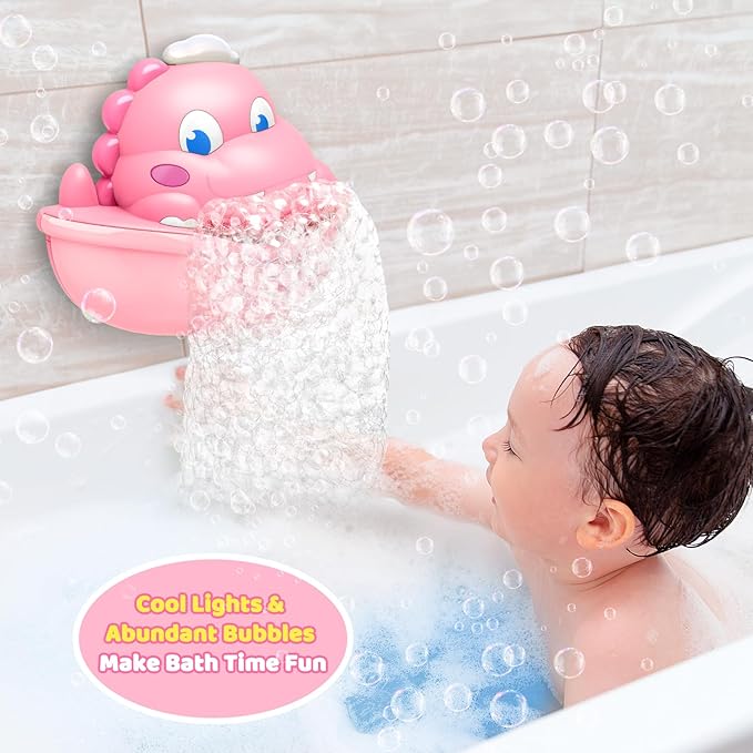 Bath Toys,Light-Up Bath Bubble Machine Automatic Bubble Maker Bathroom Toy for Kids Ages 1-3 4-8 Toddler Bathub Toy Dinosaur Toys for Kids 3-5