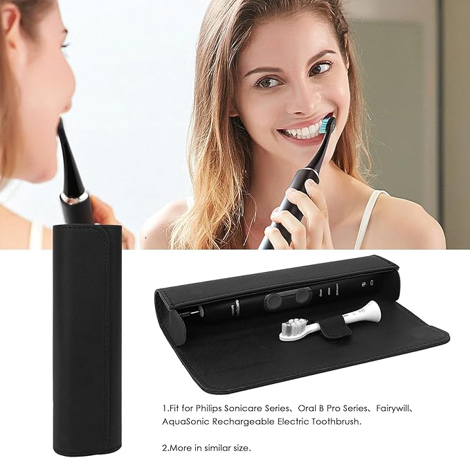 Travel Electric Toothbrush Case, Portable Containers Toothbrush Holder Storage Box, PU Toothbrush Travel Case Compatible with Oral-b Pro 1500 8000, Philips 4100, 5100 6100, 9900 (Black leather 2Pack)